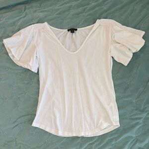 100% Cotton White J Crew Flutter Sleeve V-Neck Women's Top size XXS